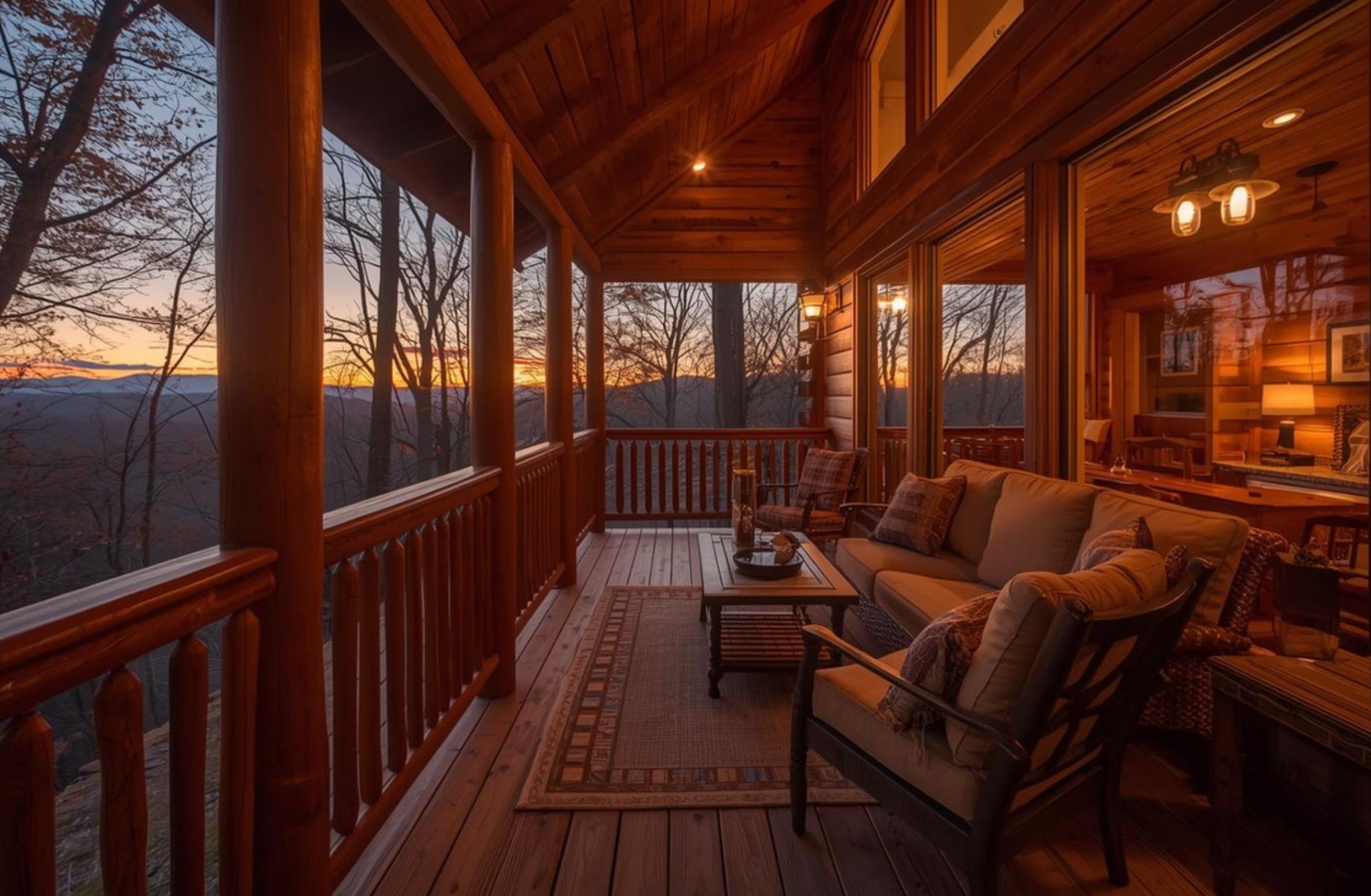 Cozy porch at sunset