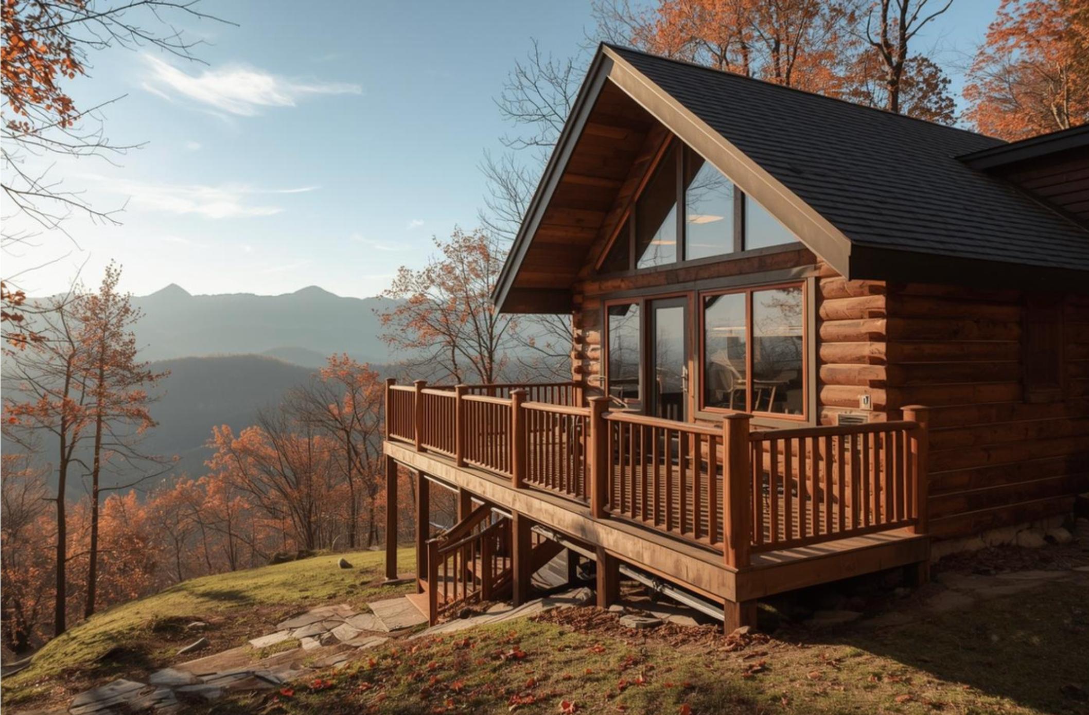 Bright living room with mountain view