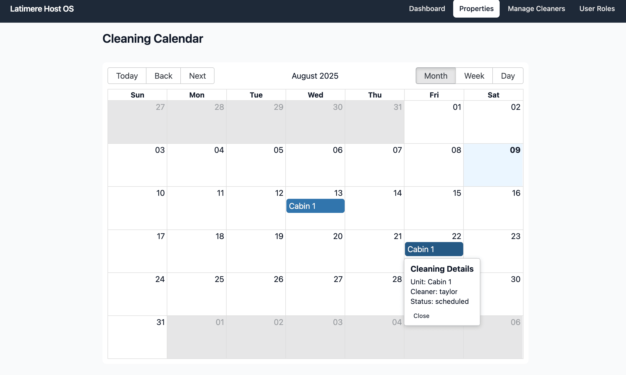 Cleaning calendar